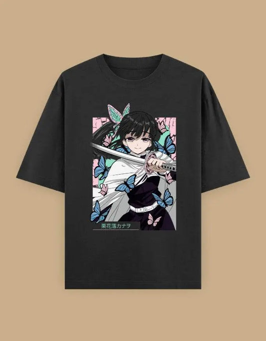 Anime Butterfly Swordswoman Oversized T-Shirt | Pastel Graphic Manga Tee Baklol Wear