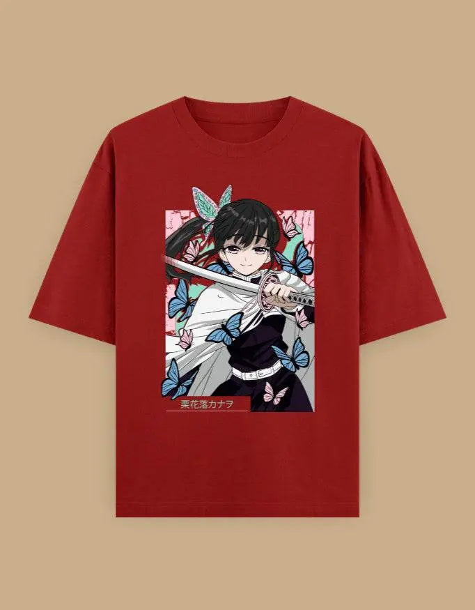 Anime Butterfly Swordswoman Oversized T-Shirt | Pastel Graphic Manga Tee Baklol Wear