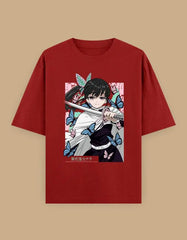 Anime Butterfly Swordswoman Oversized T-Shirt | Pastel Graphic Manga Tee Baklol Wear