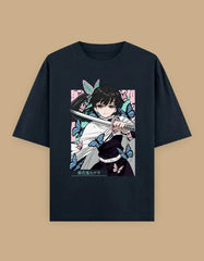 Anime Butterfly Swordswoman Oversized T-Shirt | Pastel Graphic Manga Tee Baklol Wear