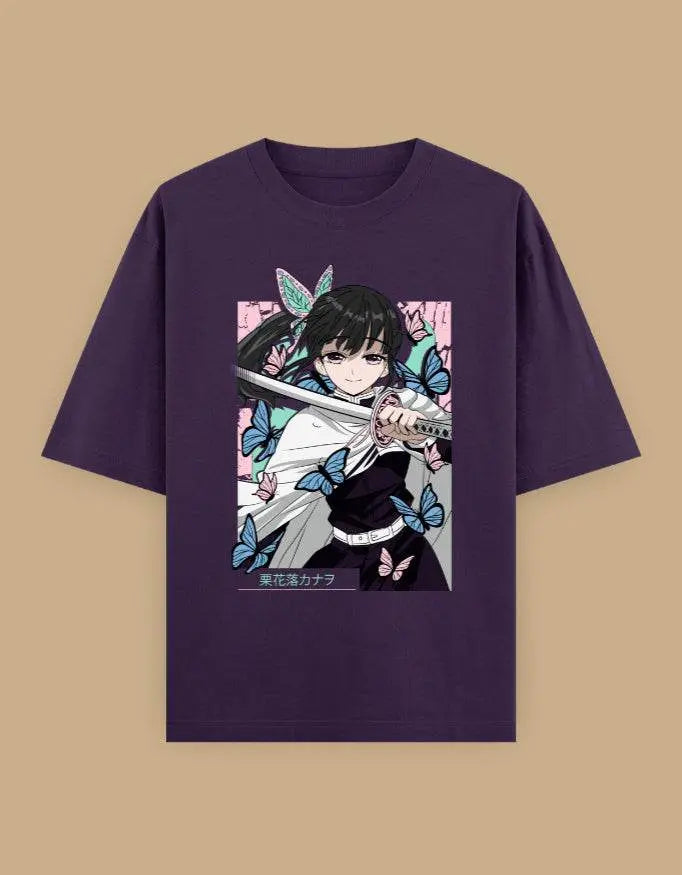 Anime Butterfly Swordswoman Oversized T-Shirt | Pastel Graphic Manga Tee Baklol Wear