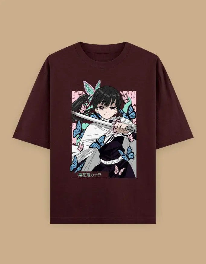 Anime Butterfly Swordswoman Oversized T-Shirt | Pastel Graphic Manga Tee Baklol Wear