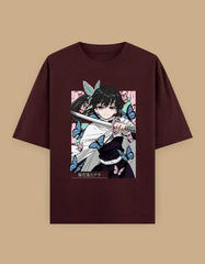 Anime Butterfly Swordswoman Oversized T-Shirt | Pastel Graphic Manga Tee Baklol Wear