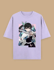 Anime Butterfly Swordswoman Oversized T-Shirt | Pastel Graphic Manga Tee Baklol Wear