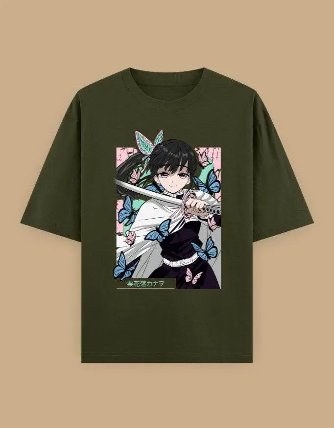 Anime Butterfly Swordswoman Oversized T-Shirt | Pastel Graphic Manga Tee Baklol Wear