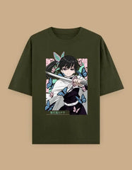 Anime Butterfly Swordswoman Oversized T-Shirt | Pastel Graphic Manga Tee Baklol Wear
