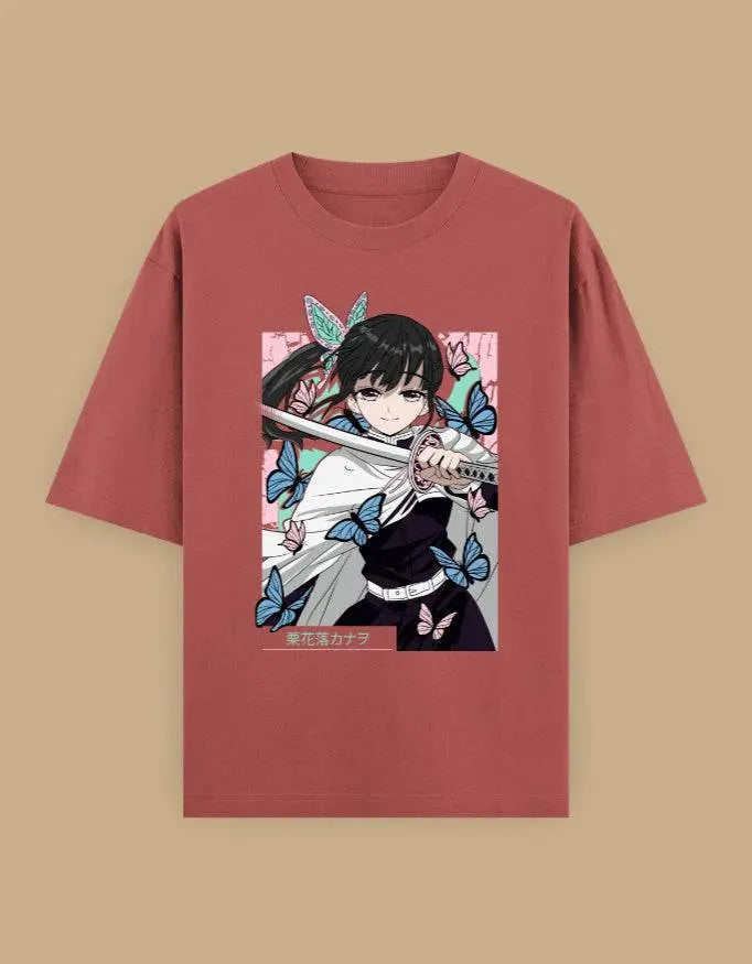 Anime Butterfly Swordswoman Oversized T-Shirt | Pastel Graphic Manga Tee Baklol Wear