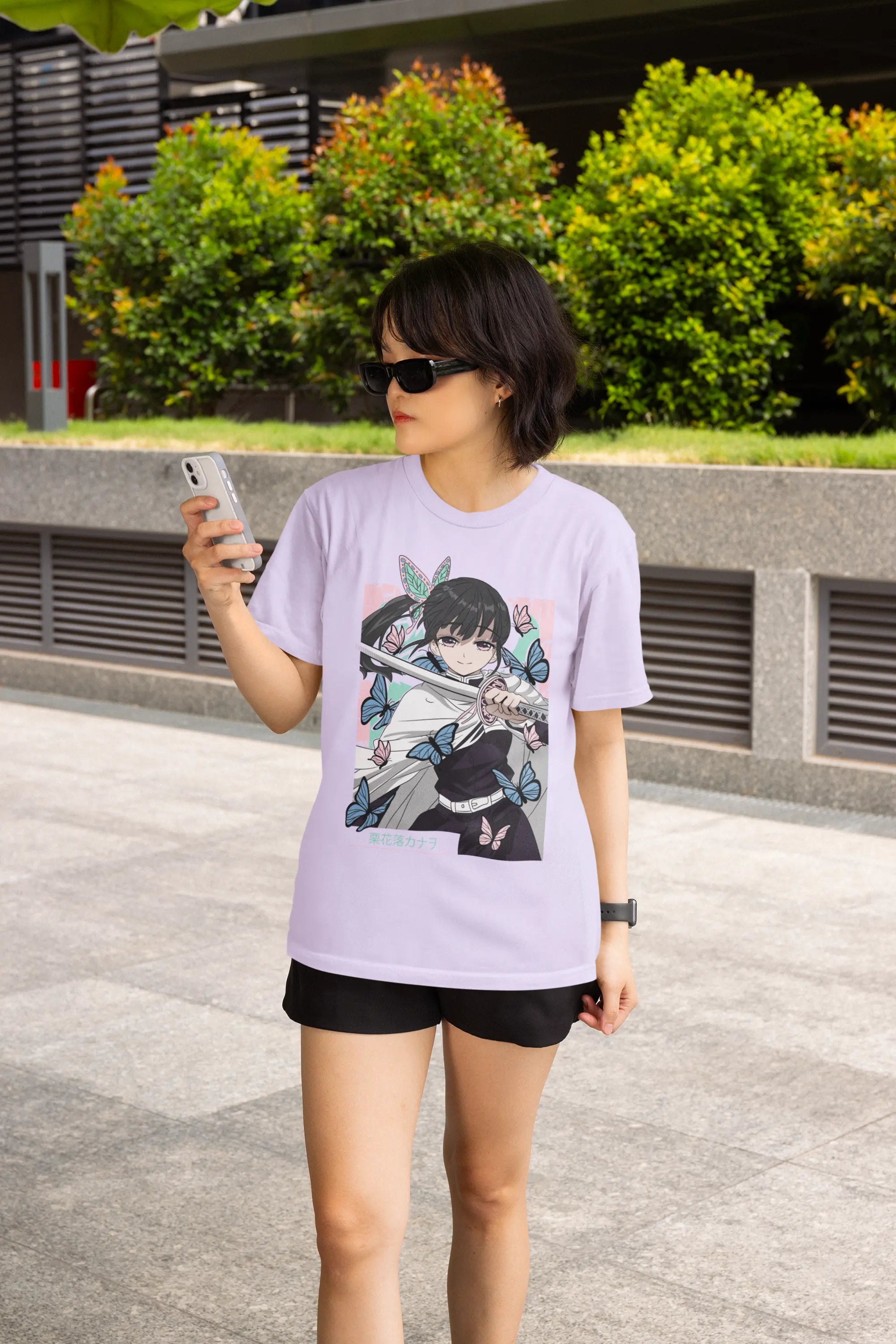 Anime Butterfly Swordswoman Oversized T-Shirt | Pastel Graphic Manga Tee Baklol Wear