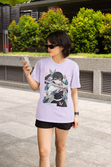 Anime Butterfly Swordswoman Oversized T-Shirt | Pastel Graphic Manga Tee Baklol Wear