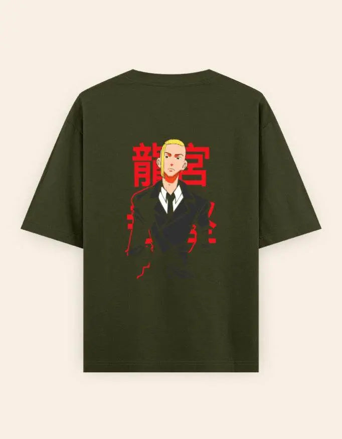 Anime Suit Character Back Print T-Shirt | Japanese Typography Oversized Tee - Baklol Wear
