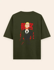Anime Suit Character Back Print T-Shirt | Japanese Typography Oversized Tee - Baklol Wear