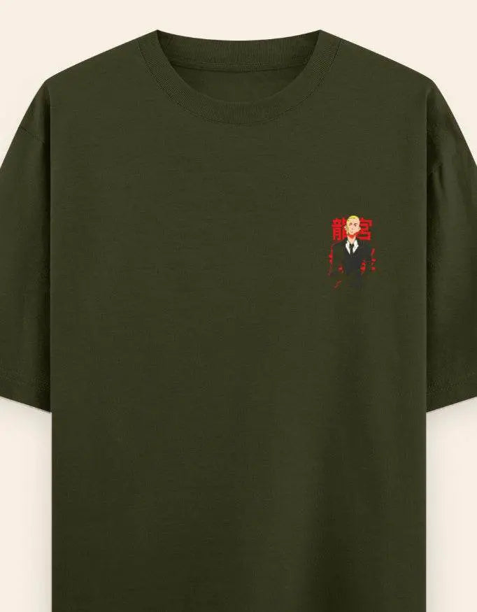 Anime Suit Character Back Print T-Shirt | Japanese Typography Oversized Tee - Baklol Wear