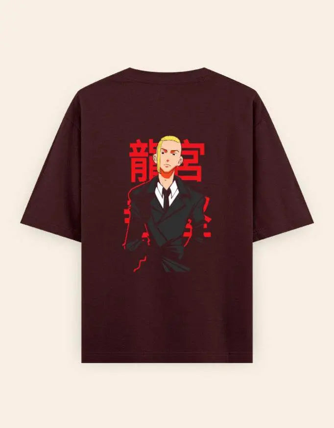 Anime Suit Character Back Print T-Shirt | Japanese Typography Oversized Tee - Baklol Wear