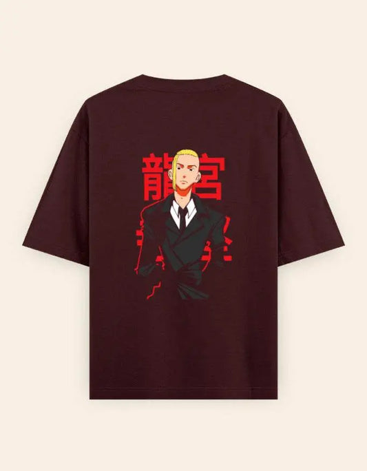 Anime Suit Character Back Print T-Shirt | Japanese Typography Oversized Tee - Baklol Wear