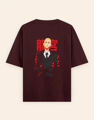 Anime Suit Character Back Print T-Shirt | Japanese Typography Oversized Tee - Baklol Wear