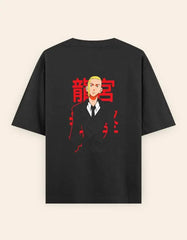 Anime Suit Character Back Print T-Shirt | Japanese Typography Oversized Tee - Baklol Wear