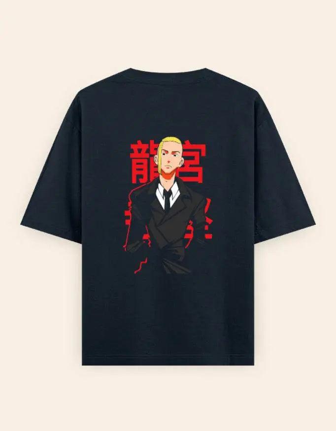 Anime Suit Character Back Print T-Shirt | Japanese Typography Oversized Tee - Baklol Wear