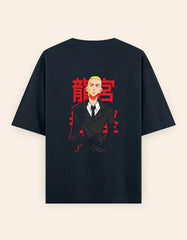 Anime Suit Character Back Print T-Shirt | Japanese Typography Oversized Tee - Baklol Wear