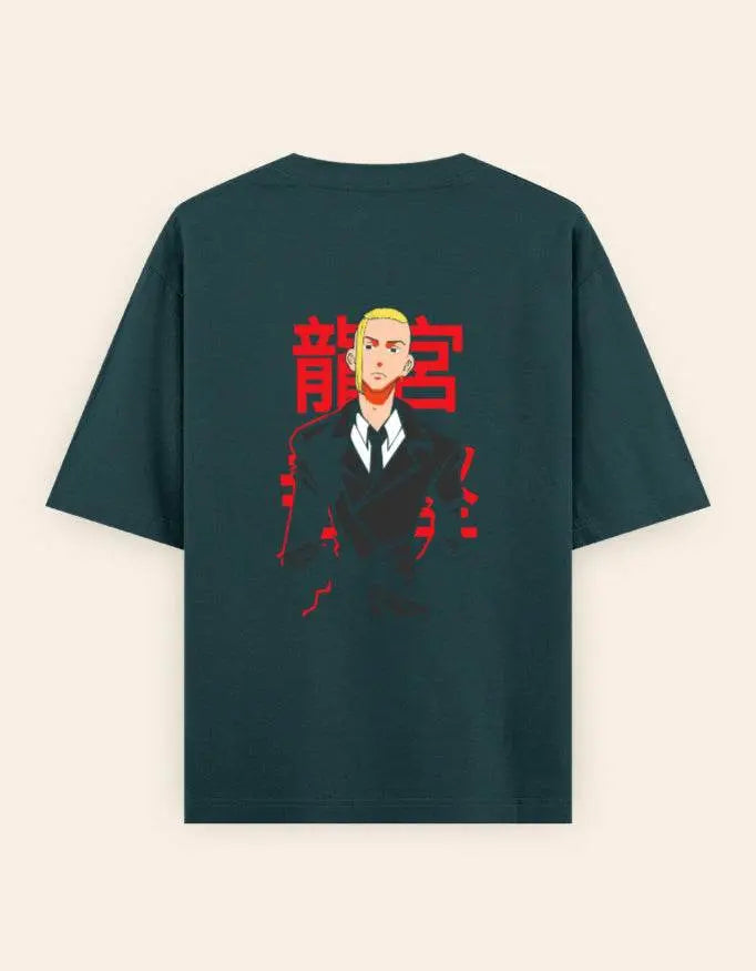 Anime Suit Character Back Print T-Shirt | Japanese Typography Oversized Tee - Baklol Wear