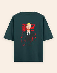 Anime Suit Character Back Print T-Shirt | Japanese Typography Oversized Tee - Baklol Wear