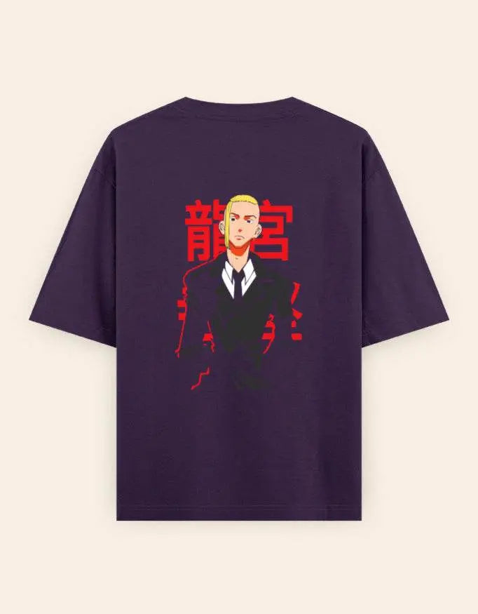 Anime Suit Character Back Print T-Shirt | Japanese Typography Oversized Tee - Baklol Wear