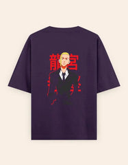 Anime Suit Character Back Print T-Shirt | Japanese Typography Oversized Tee - Baklol Wear