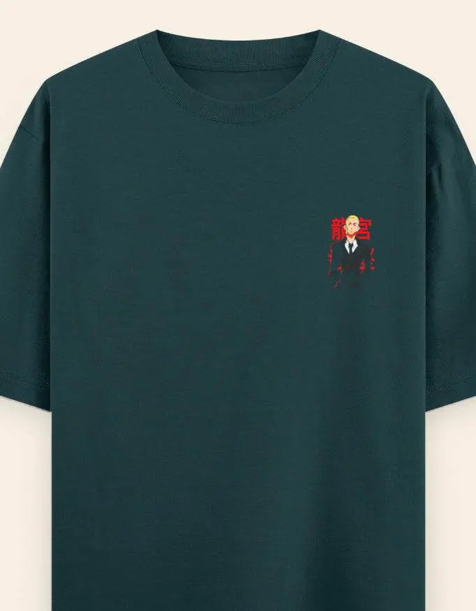 Anime Suit Character Back Print T-Shirt | Japanese Typography Oversized Tee - Baklol Wear