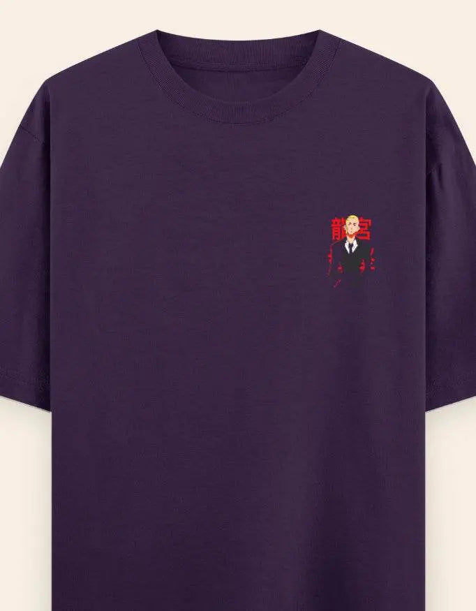 Anime Suit Character Back Print T-Shirt | Japanese Typography Oversized Tee - Baklol Wear