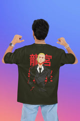 Anime Suit Character Back Print T-Shirt | Japanese Typography Oversized Tee - Baklol Wear