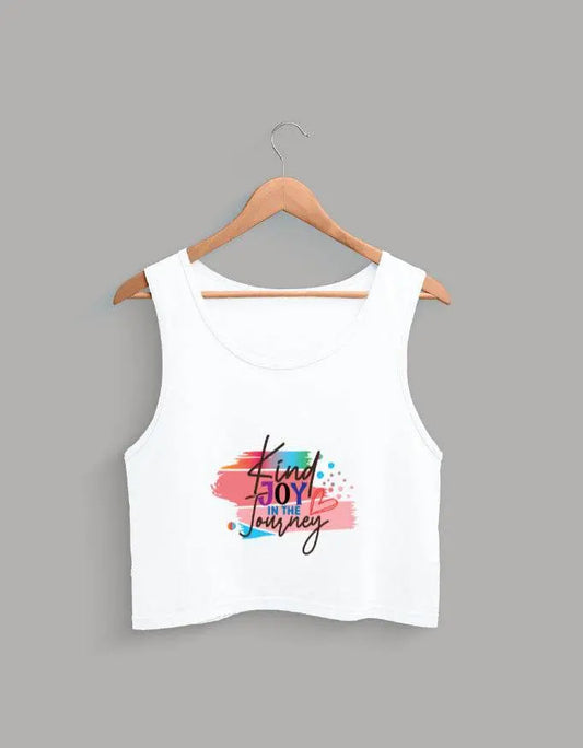 Find Joy in the Journey – Women's White Motivational Crop Tank | Baklolwear Baklol Wear