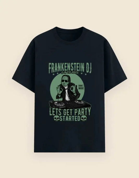 Frankenstein DJ Graphic T-Shirt – Halloween Party Rave Music Tee for Men Baklol Wear