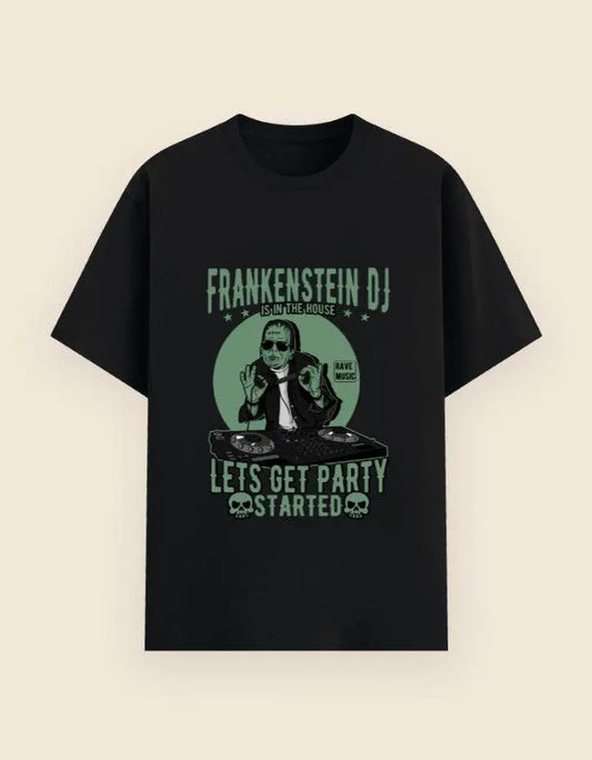 Frankenstein DJ Graphic T-Shirt – Halloween Party Rave Music Tee for Men Baklol Wear