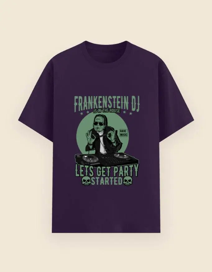Frankenstein DJ Graphic T-Shirt – Halloween Party Rave Music Tee for Men Baklol Wear