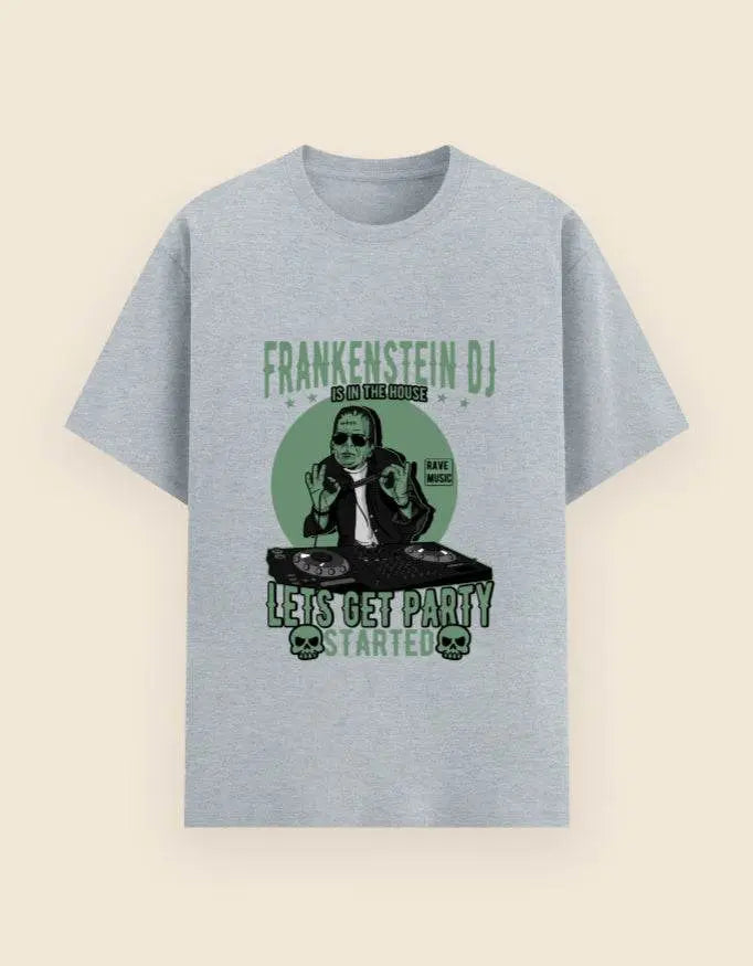 Frankenstein DJ Graphic T-Shirt – Halloween Party Rave Music Tee for Men Baklol Wear