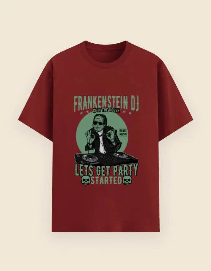 Frankenstein DJ Graphic T-Shirt – Halloween Party Rave Music Tee for Men Baklol Wear