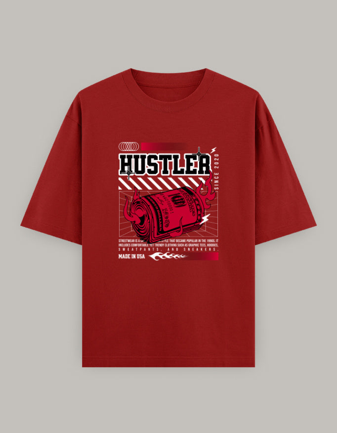 Hustler Oversized T-Shirt – Bold Money Flame Streetwear Graphic - Baklol Wear