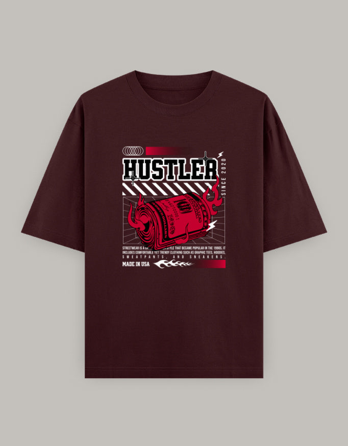 Hustler Oversized T-Shirt – Bold Money Flame Streetwear Graphic - Baklol Wear