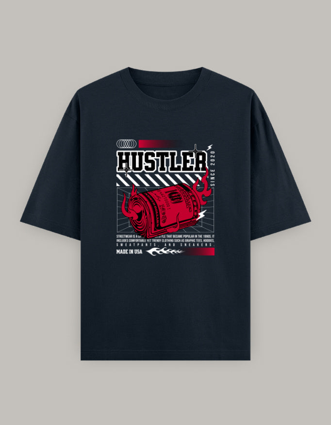 Hustler Oversized T-Shirt – Bold Money Flame Streetwear Graphic - Baklol Wear