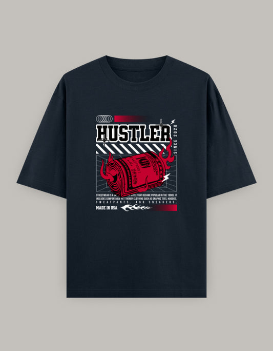 Hustler Oversized T-Shirt – Bold Money Flame Streetwear Graphic - Baklol Wear