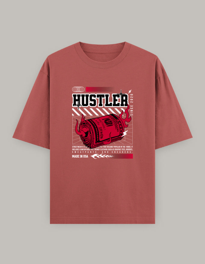 Hustler Oversized T-Shirt – Bold Money Flame Streetwear Graphic - Baklol Wear