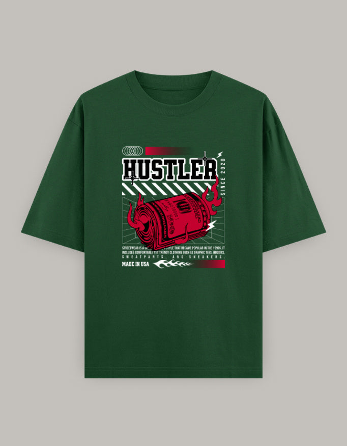 Hustler Oversized T-Shirt – Bold Money Flame Streetwear Graphic - Baklol Wear