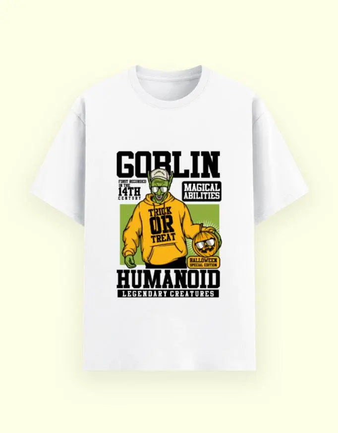 Goblin Hoodie Graphic T-Shirt – Trick or Treat Halloween Special Humanoid Fantasy Tee Baklol Wear