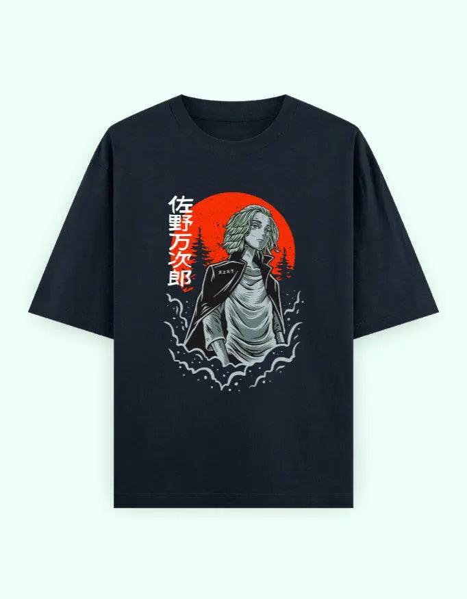 Japanese Anime Red Moon Graphic T-Shirt | Oversized Front Print Manga Tee - Baklol Wear