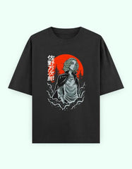 Japanese Anime Red Moon Graphic T-Shirt | Oversized Front Print Manga Tee - Baklol Wear