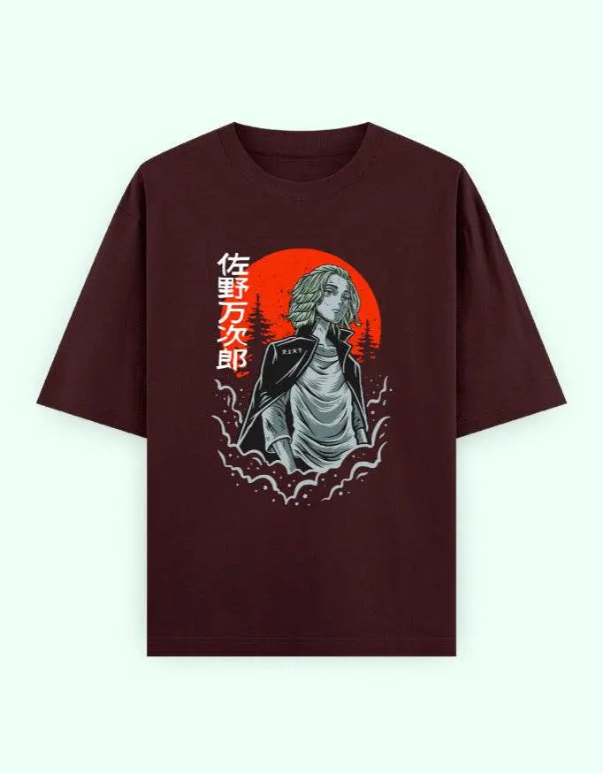 Japanese Anime Red Moon Graphic T-Shirt | Oversized Front Print Manga Tee - Baklol Wear