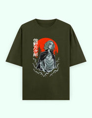 Japanese Anime Red Moon Graphic T-Shirt | Oversized Front Print Manga Tee - Baklol Wear