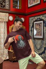 Japanese Anime Red Moon Graphic T-Shirt | Oversized Front Print Manga Tee - Baklol Wear