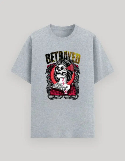 Men's Betrayed Samurai Skull Graphic T-Shirt – Japanese Tattoo Art, Edgy Streetwear Crew Neck Tee Baklol Wear