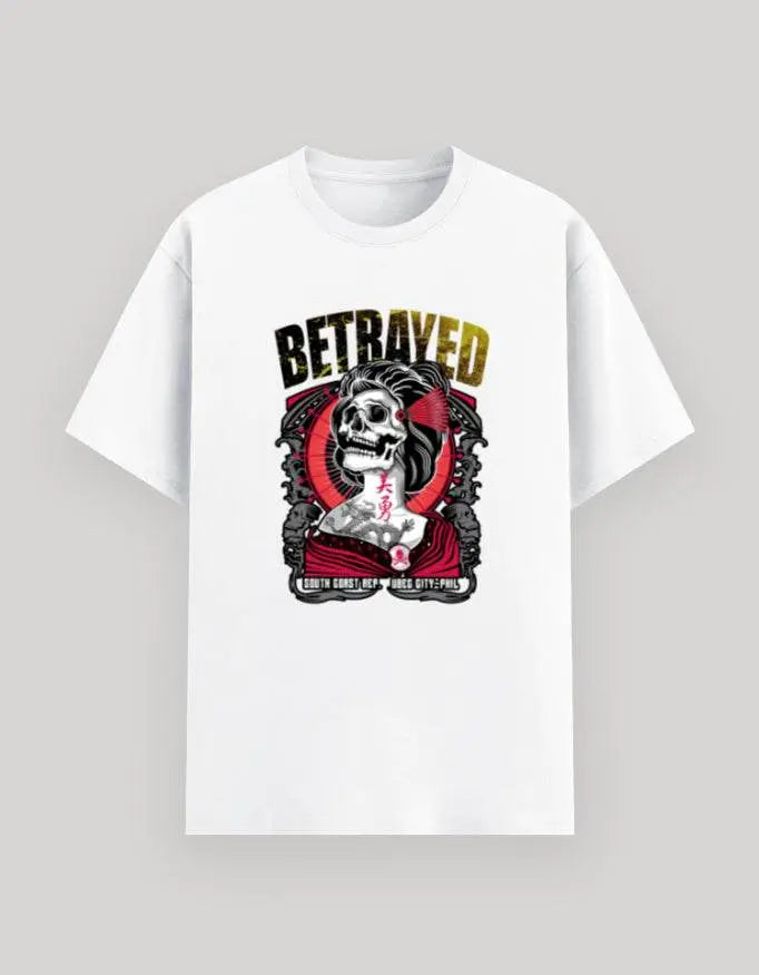 Men's Betrayed Samurai Skull Graphic T-Shirt – Japanese Tattoo Art, Edgy Streetwear Crew Neck Tee Baklol Wear