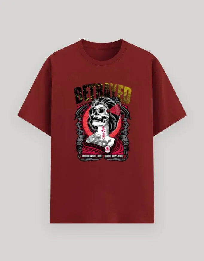 Men's Betrayed Samurai Skull Graphic T-Shirt – Japanese Tattoo Art, Edgy Streetwear Crew Neck Tee Baklol Wear